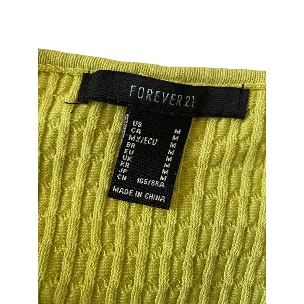 Forever 21 Cropped Knit Sweater Tank Top Keyhole Neon Green Sz Medium Summer Bea - Image 6