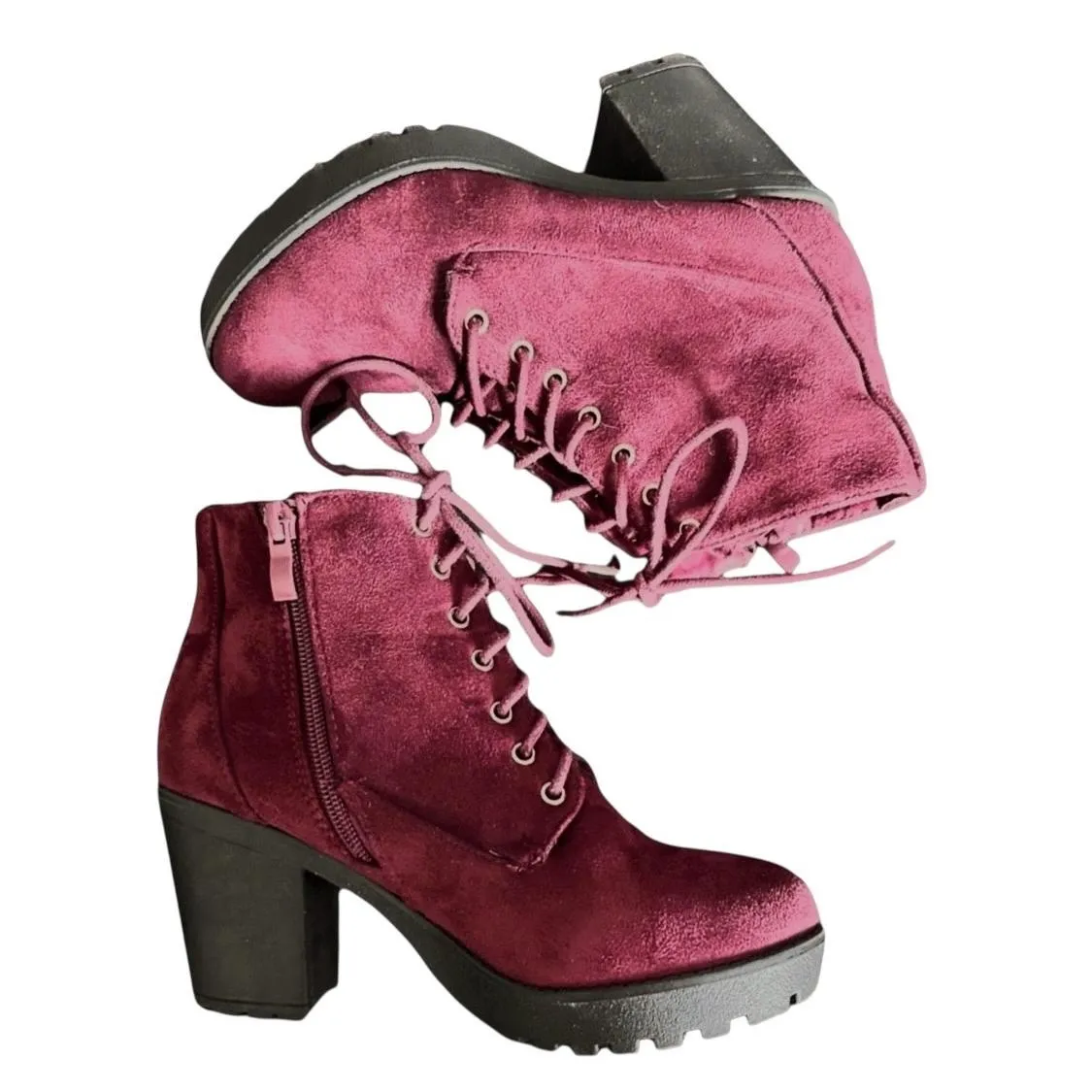 NWT TOP MODA Womens Ankle Boots Burgandy Faux Leather Lace Up Side Zip Heel - Image 6