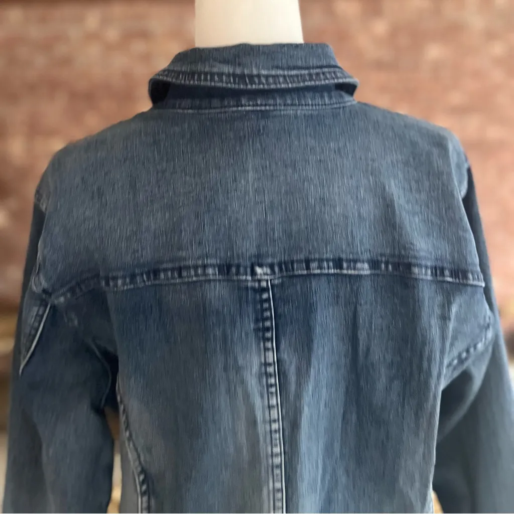 Venus Denim Jacket Medium Wash Large Distressed Trucker Biker Classic - Image 9