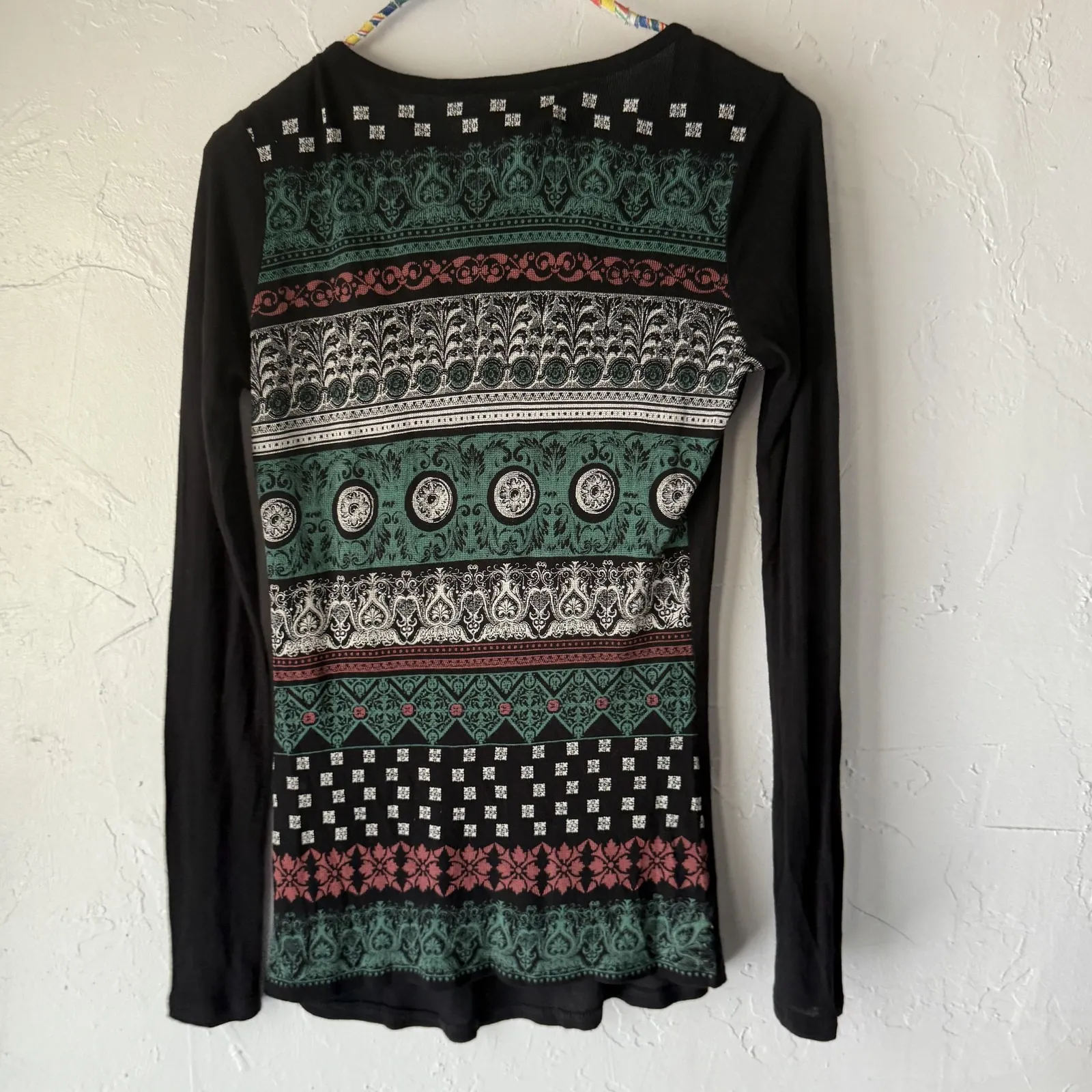 Be Vocal Shirt Womens Small Long Sleeve Cross Pattern‎ Pearl Stud Western Grunge Black - Image 7