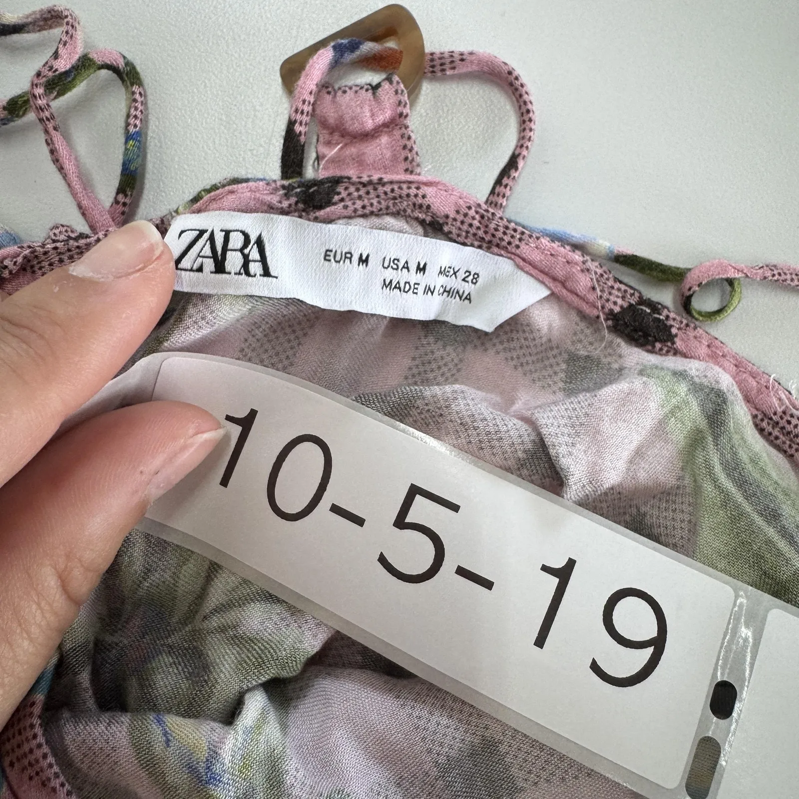 Zara‎ Dress Womens Medium Pink Blue Floral Gingham Sleeveless Summer Midi - Image 3