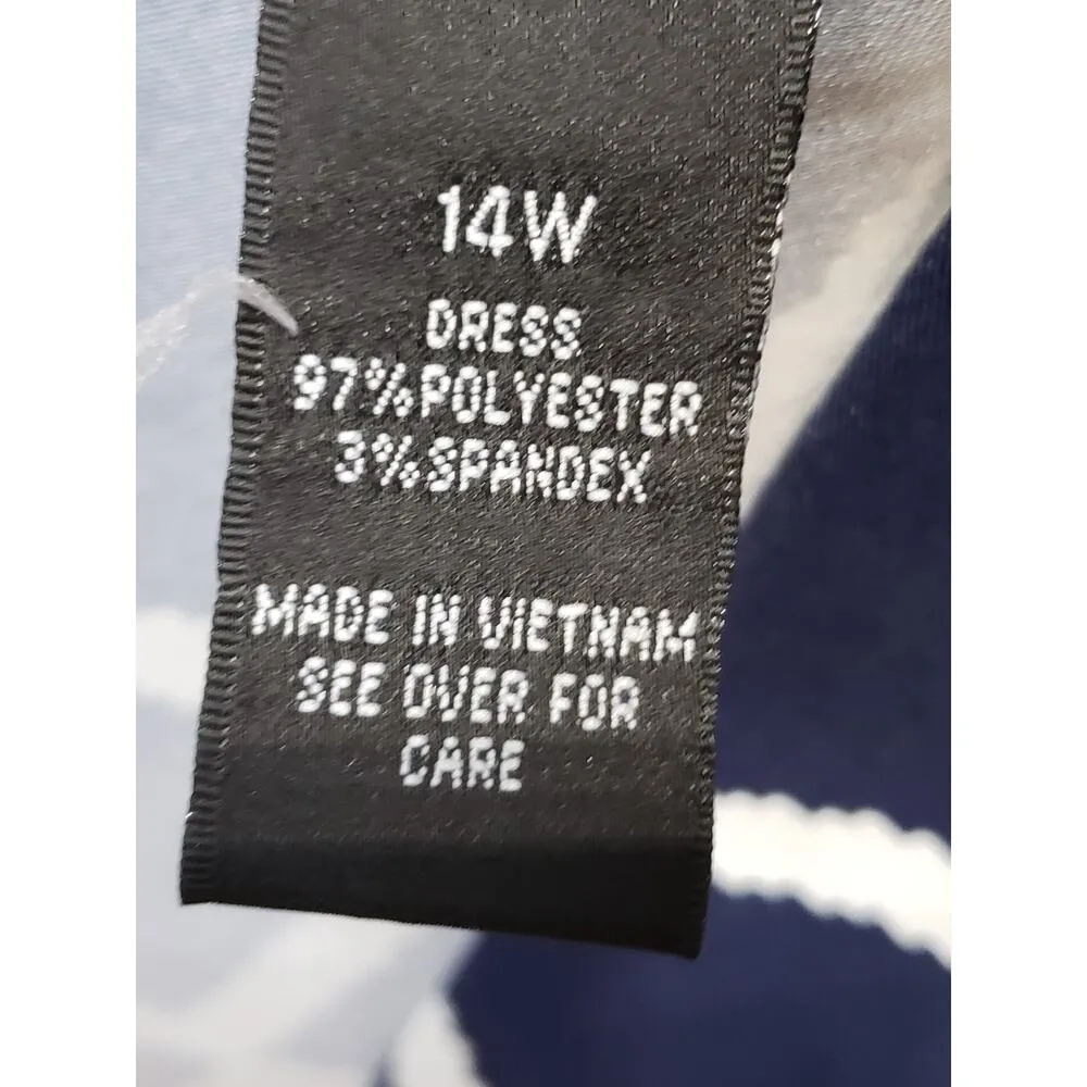 AGB Sheath Dress Women's 14W Blue & White Round Neck Sleeveless Belted Pullover Size undefined - Image 7