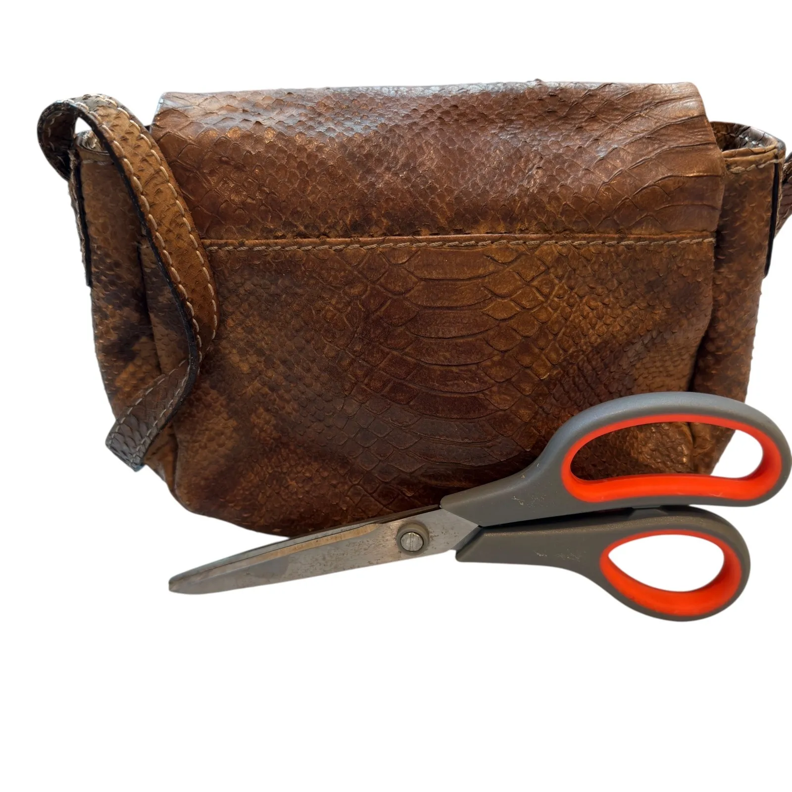 Abro Snakeskin Leather Crossbody‎ Bag Designer Purse Brown Small - Image 6