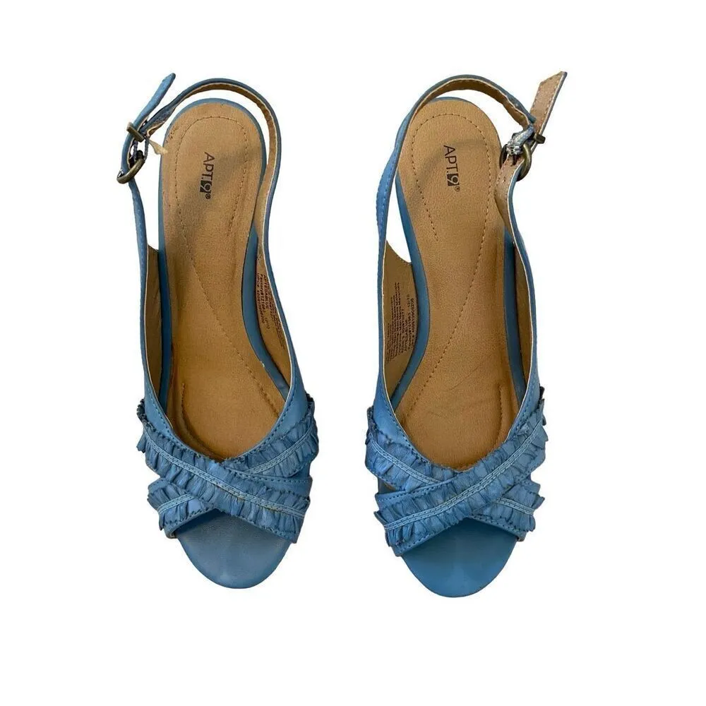 Blue Apt 9 Open Toe Wedges High Heels Beach Coastal Vacation Party - Image 4