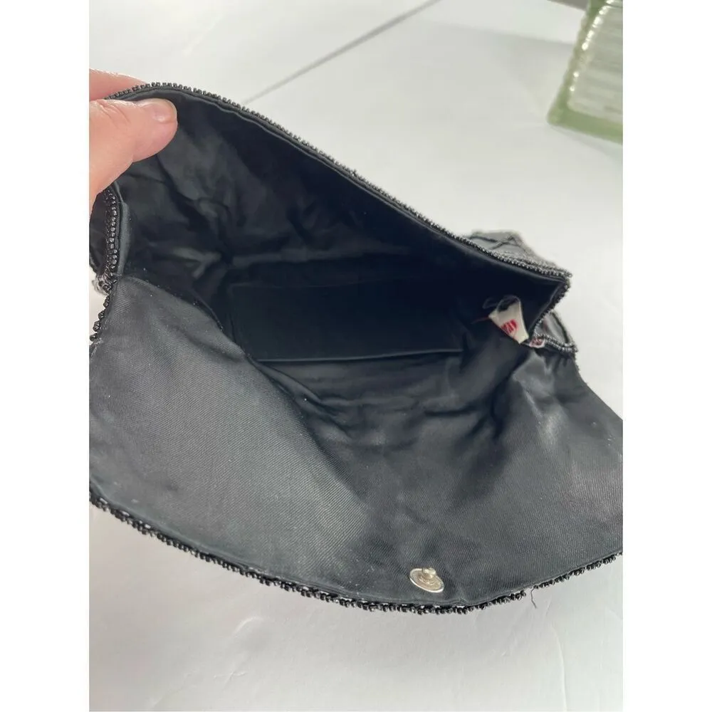 Vintage John Wind Japan beaded satin bag. Black - Image 6