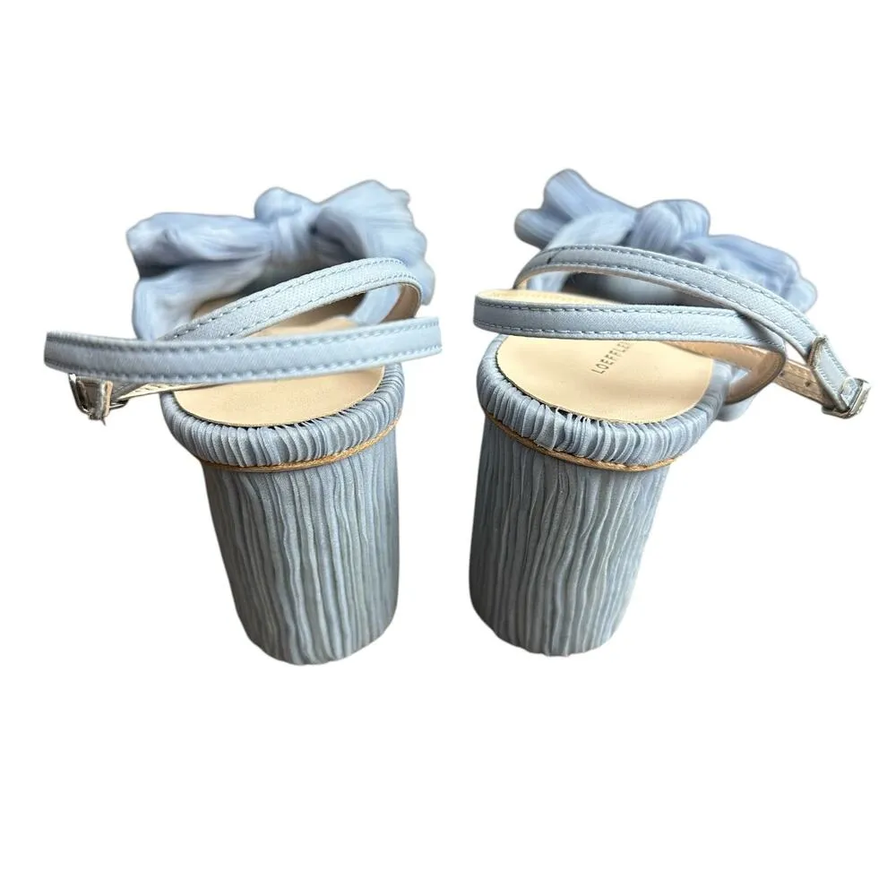 LOEFFLER RANDALL 7 Camellia Blue Pleated Bow Heel Designer Open Toe Ankle Strap - Image 6