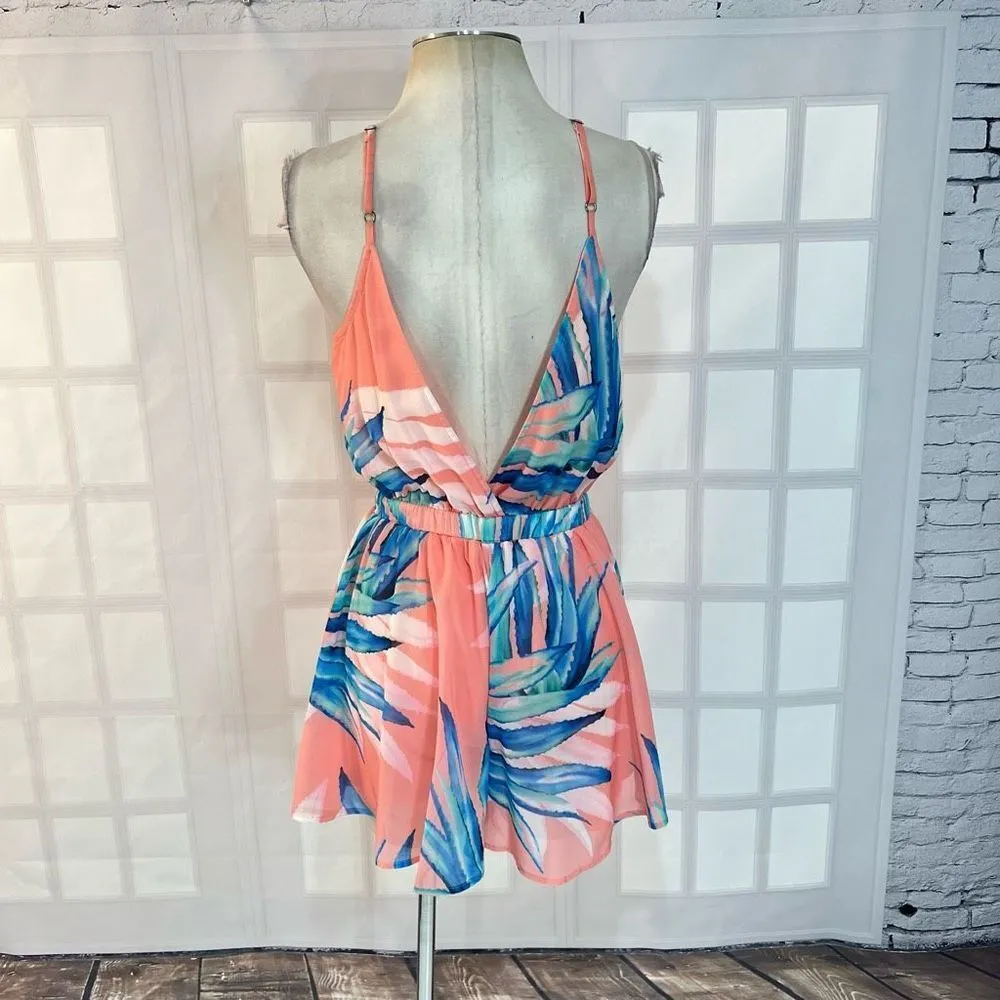 Show me your mumu pink blue floral Olympia wide leg shirt romper size medium - Image 8