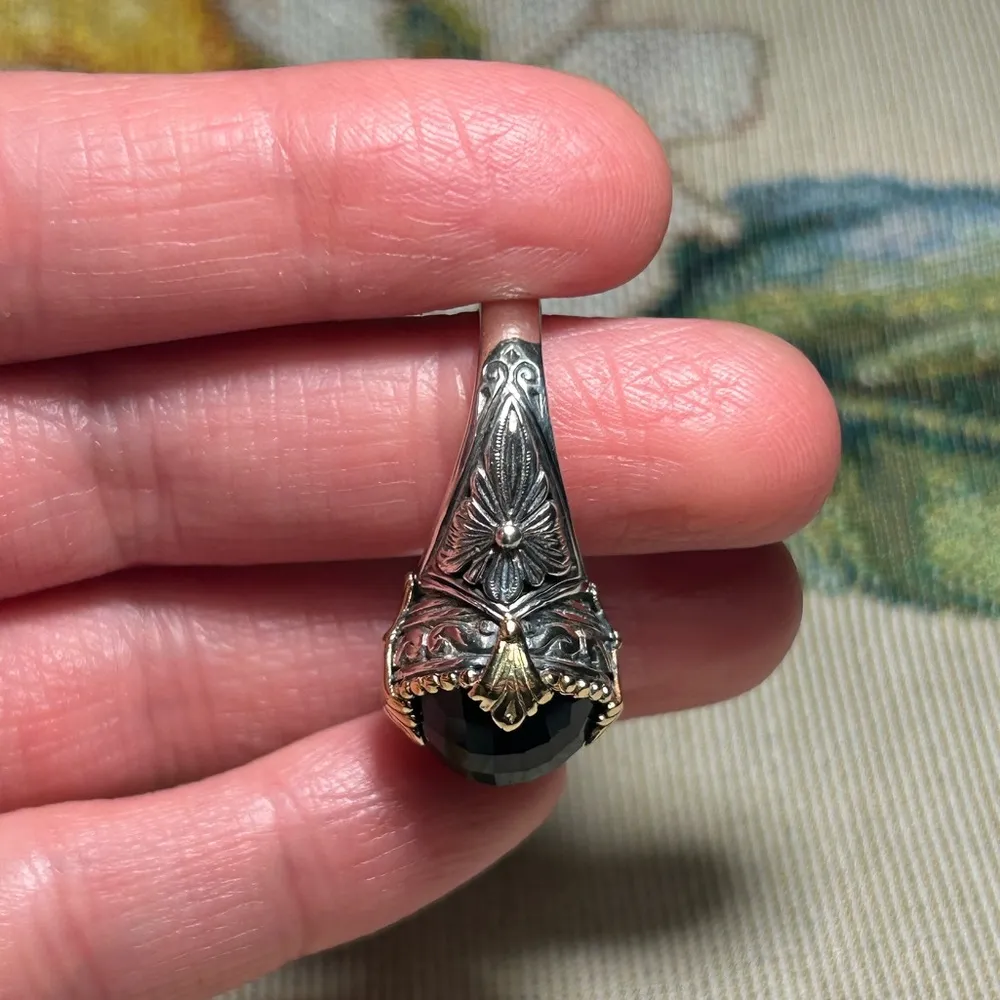 Konstantino Calypso Sterling Silver & 18K Gold Faceted Black Onyx Statement Ring - Image 13