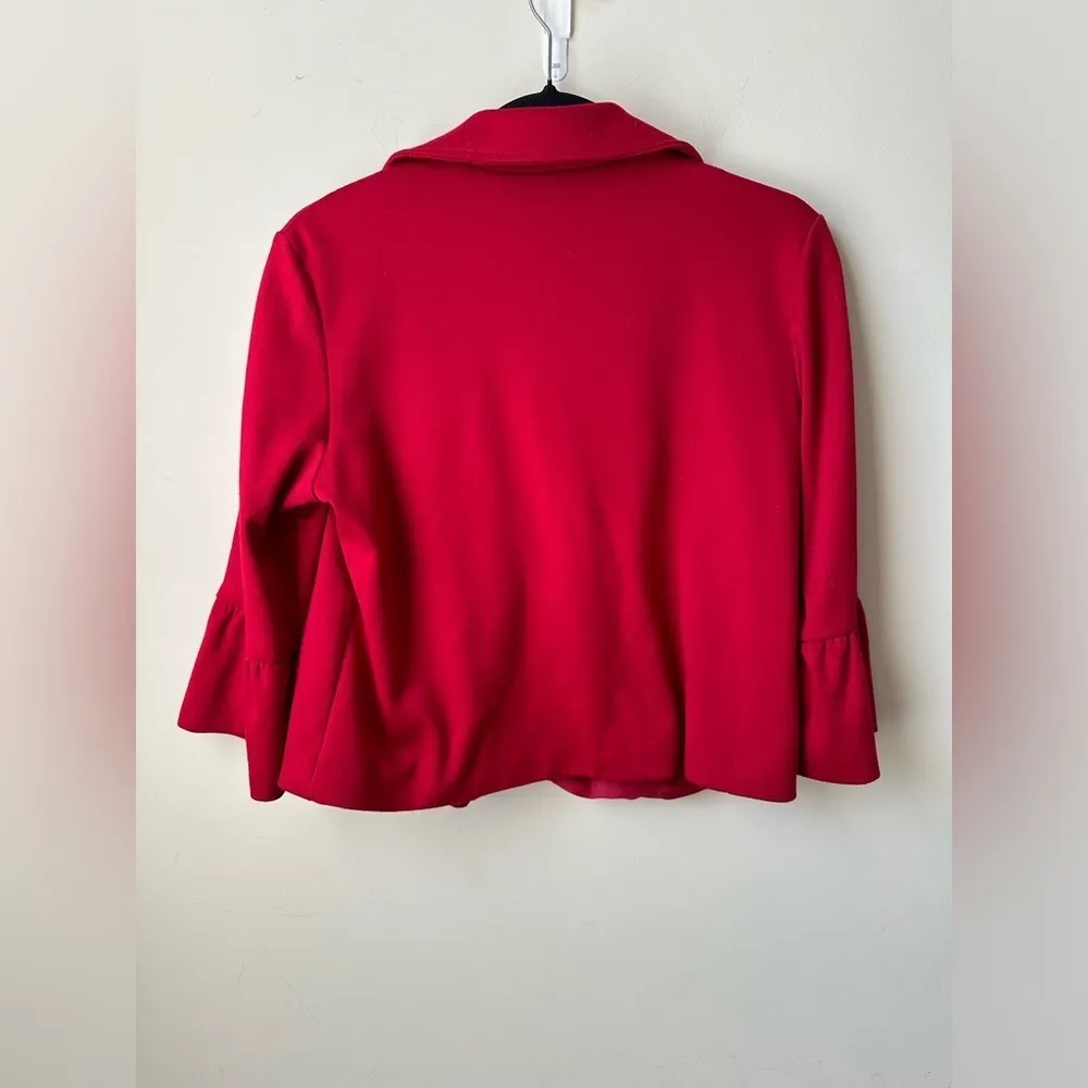 Ny Collection Jacket Women’s Red Ruffle Sleeves Baby Doll Buttons Blazer Sz Sm - Image 5