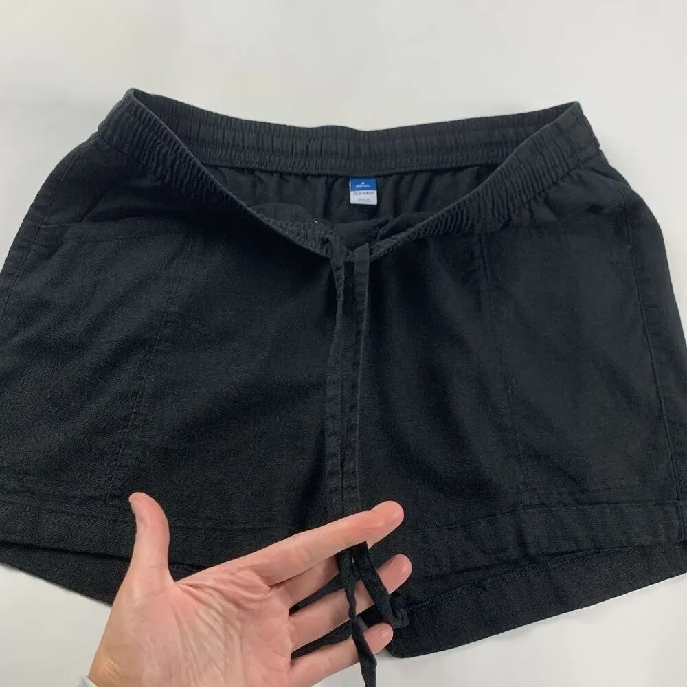 Old Navy Black Linen Blend High Rise Pull On Shorts M - Image 3