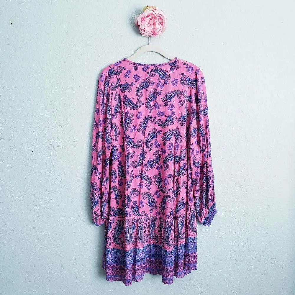 Scoop Crochet Pink Bohemian Long Sleeve Mini Dress - Image 7