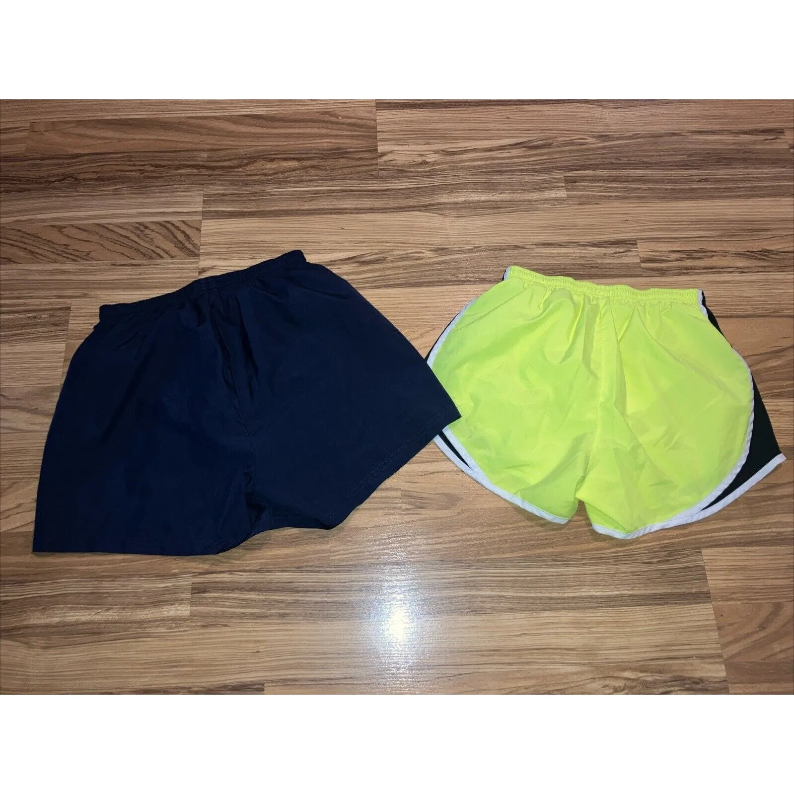 Nike womens Dri-Fit‎ shorts small lot of 2 Navy Blue Yellow - Image 4