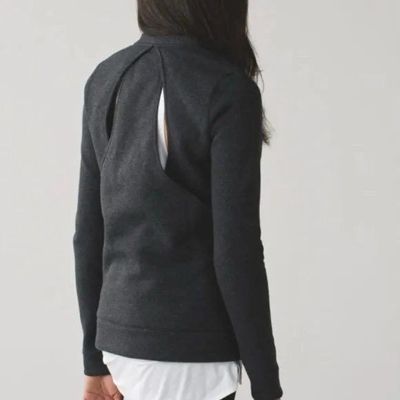 Lululemon &go Endeavor Long Sleeve Heathered Black (Gray) Sz 6 Open Cut Out Back - Image 2
