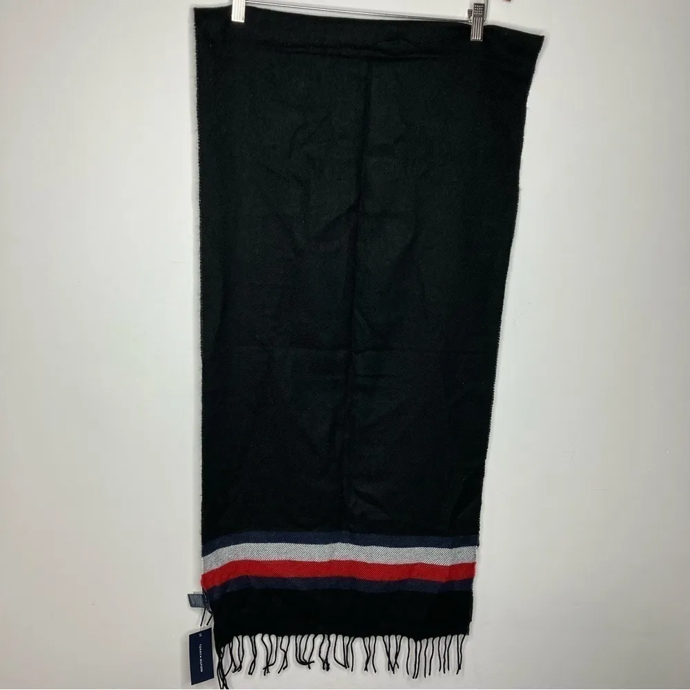NWT Tommy Hilfiger scarf with tassels‎ black red sequin - Image 3