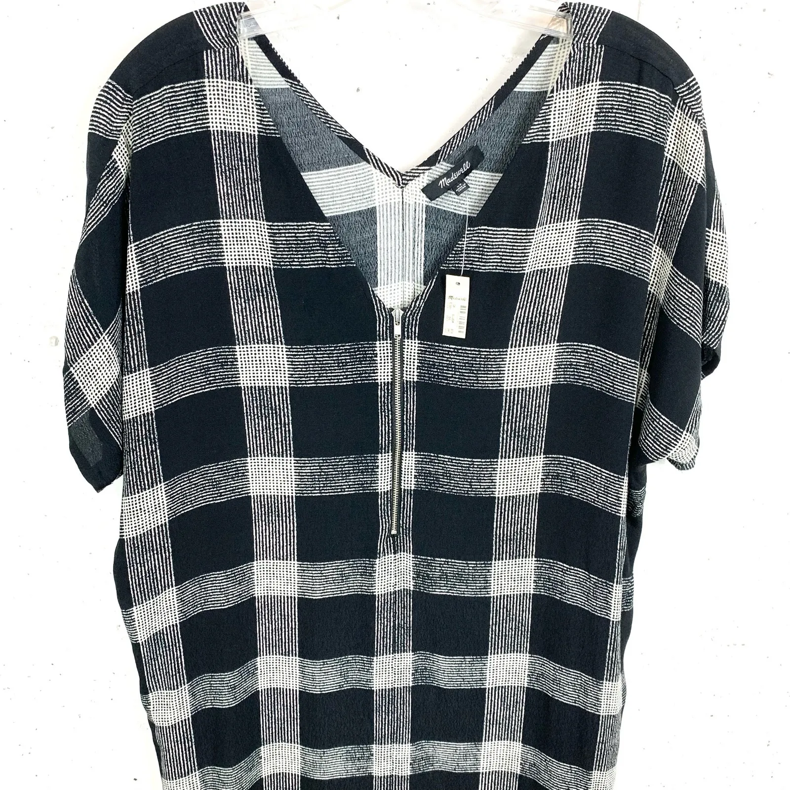 Madewell Womens Buffalo Check Dress Short Sleeve 1/4 Zip Black White Size XS - Image 3