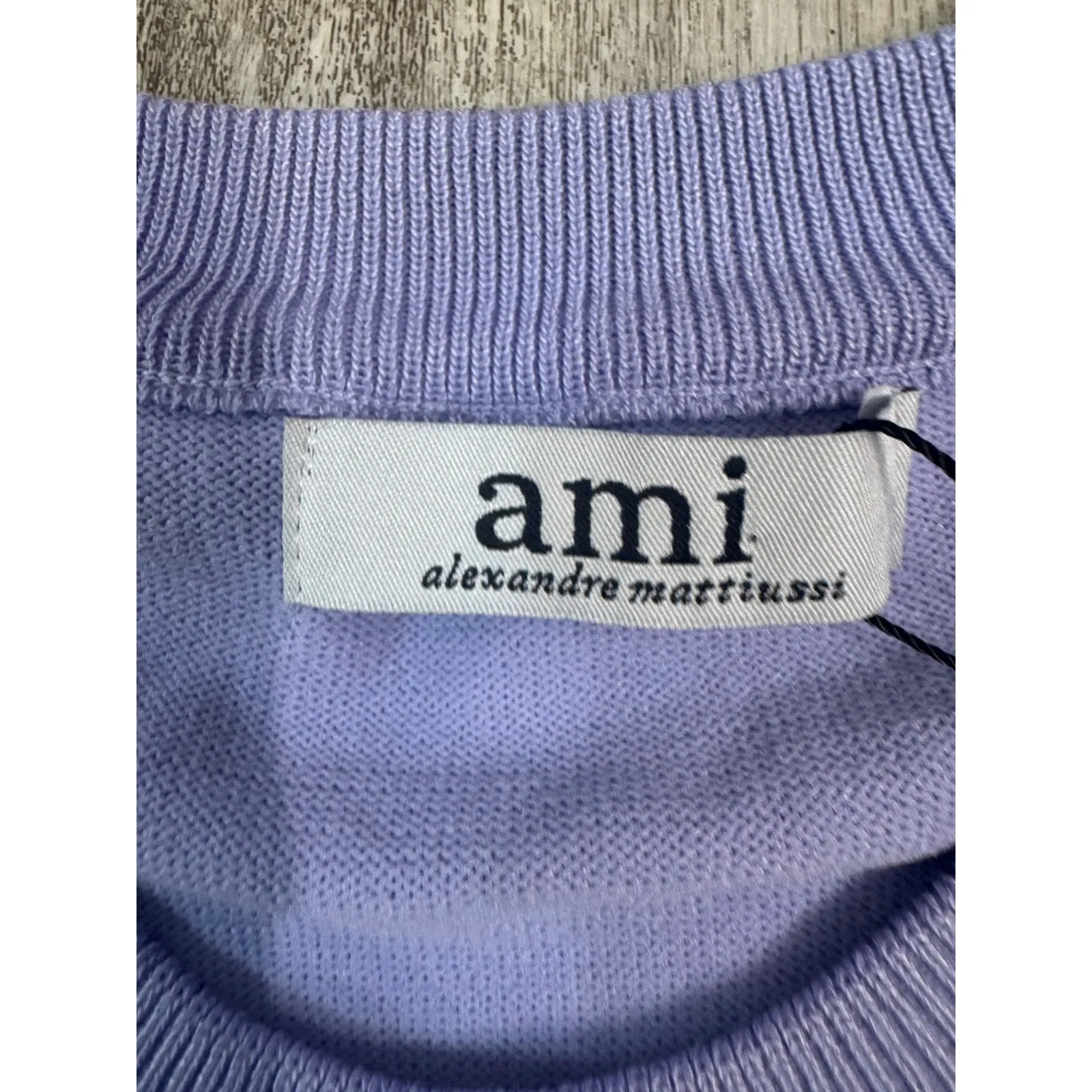 AMI Alexandre Mattiussi Purple Knit Short Sleeve Sweater Heart Logo Size S NWT - Image 3