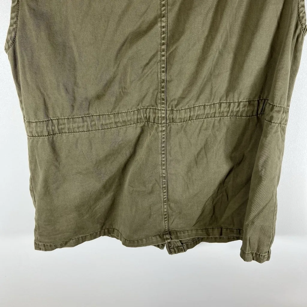 Per Se Utility Vest Womens L Army Green Pockets Drawstring Waist Jacket Military - Image 9