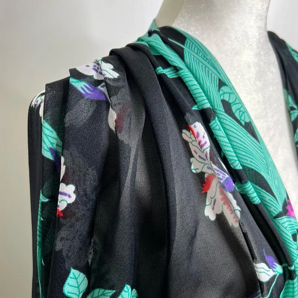 Vintage Ayres by E. Eysen Sleeveless Kimono Open Front Unique Cut Bird Floral Size undefined - Image 6