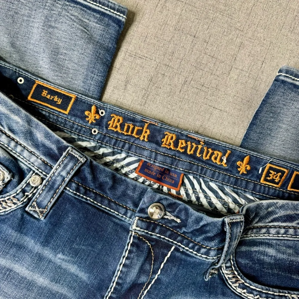 Rock Revival Barby Skinny Ankle Jeans Distressed Stretch Bling Size 34 - Image 6