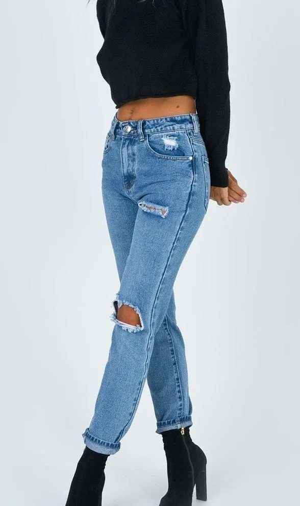 HAYDEN KNEE RIP JEANS MID WASH DENIM - Image 4