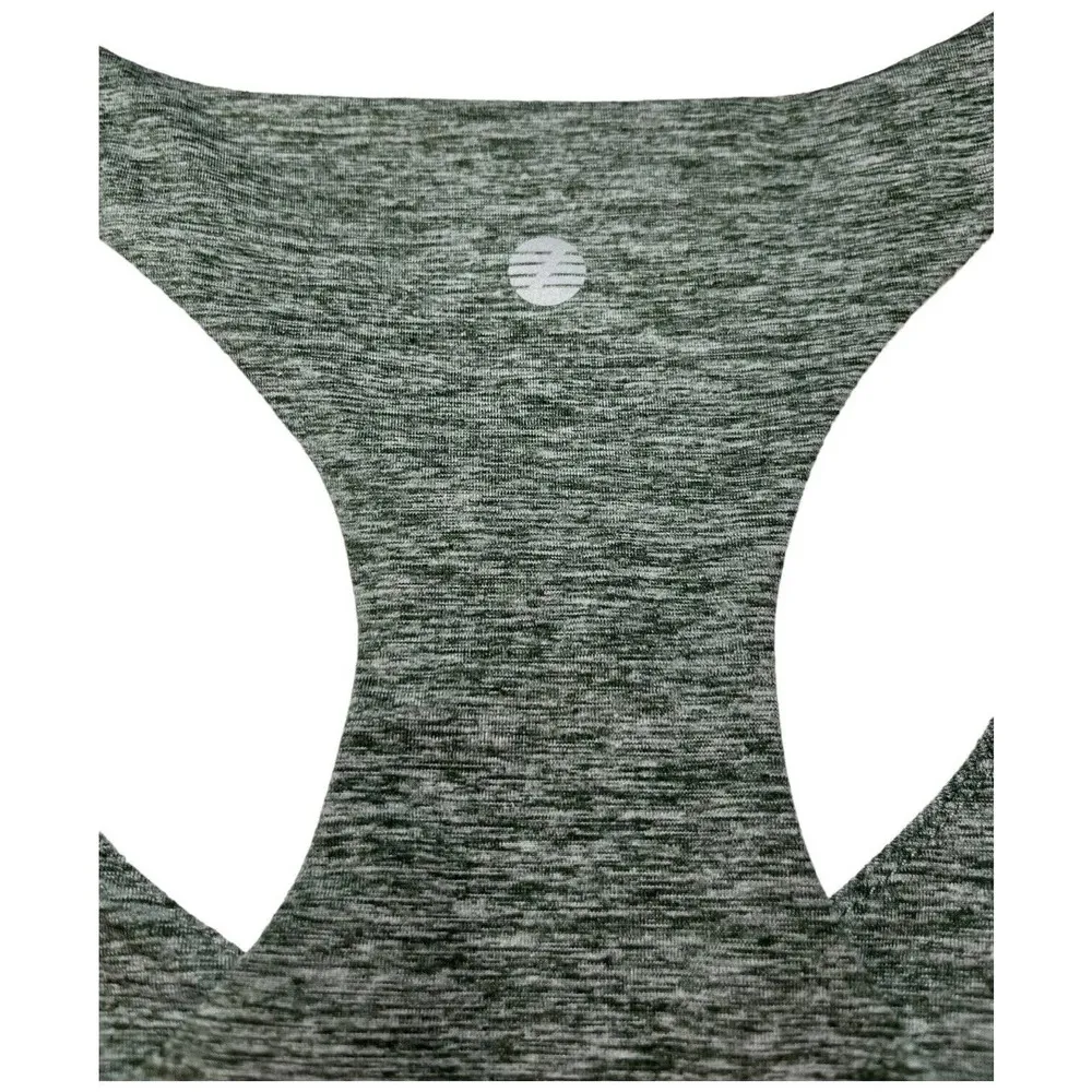 Zella Seamless Sports Bra Top Yoga Racerback Scoop Neck Workout Marled Green S - Image 2