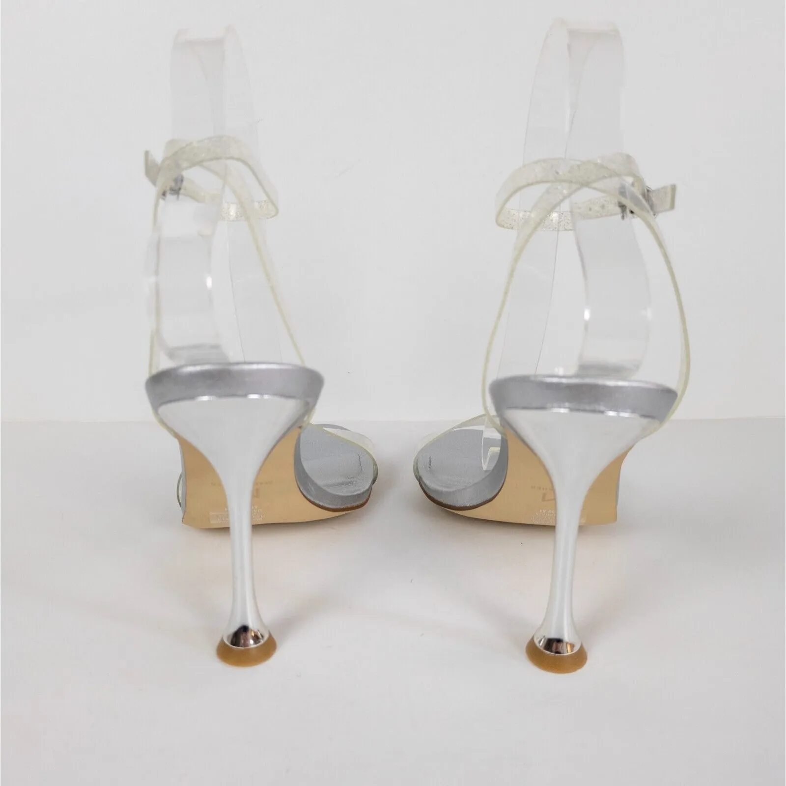 MARC FISHER Silver Calisty Heeled Sandal Sparkle Clear Straps Women's 7.5 - Image 4