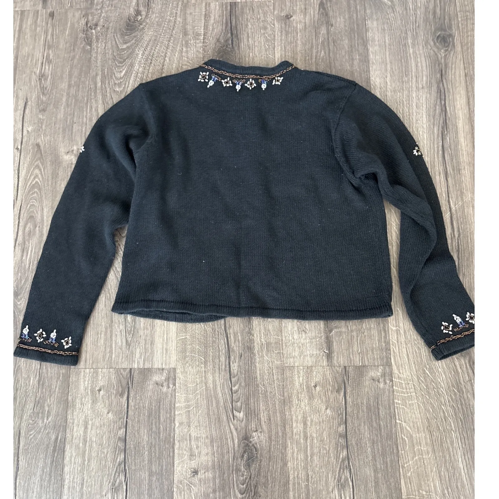 Vintage 90' Gladys Bagley Beaded Embroidered Snowflake Cardigan Women's Blk Med Black - Image 6