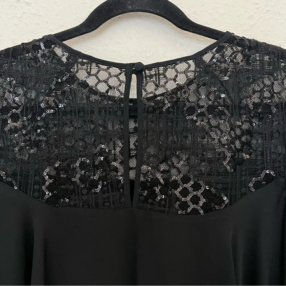 MILLY Sequined 3/4 Bell Sleeve Silk Blend Blouse Size 8 - Image 6