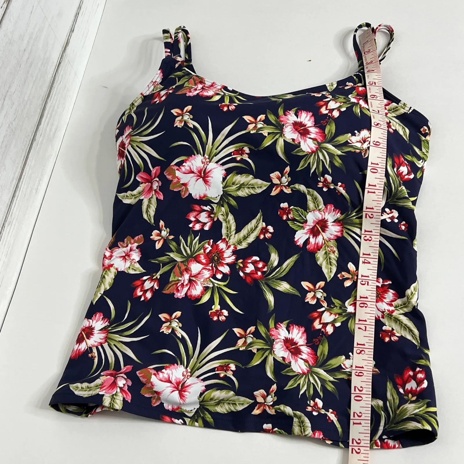 Birdsong Tankini Swim Top 32H Underwire Skirt Bottoms Medium Blue Floral - Image 6