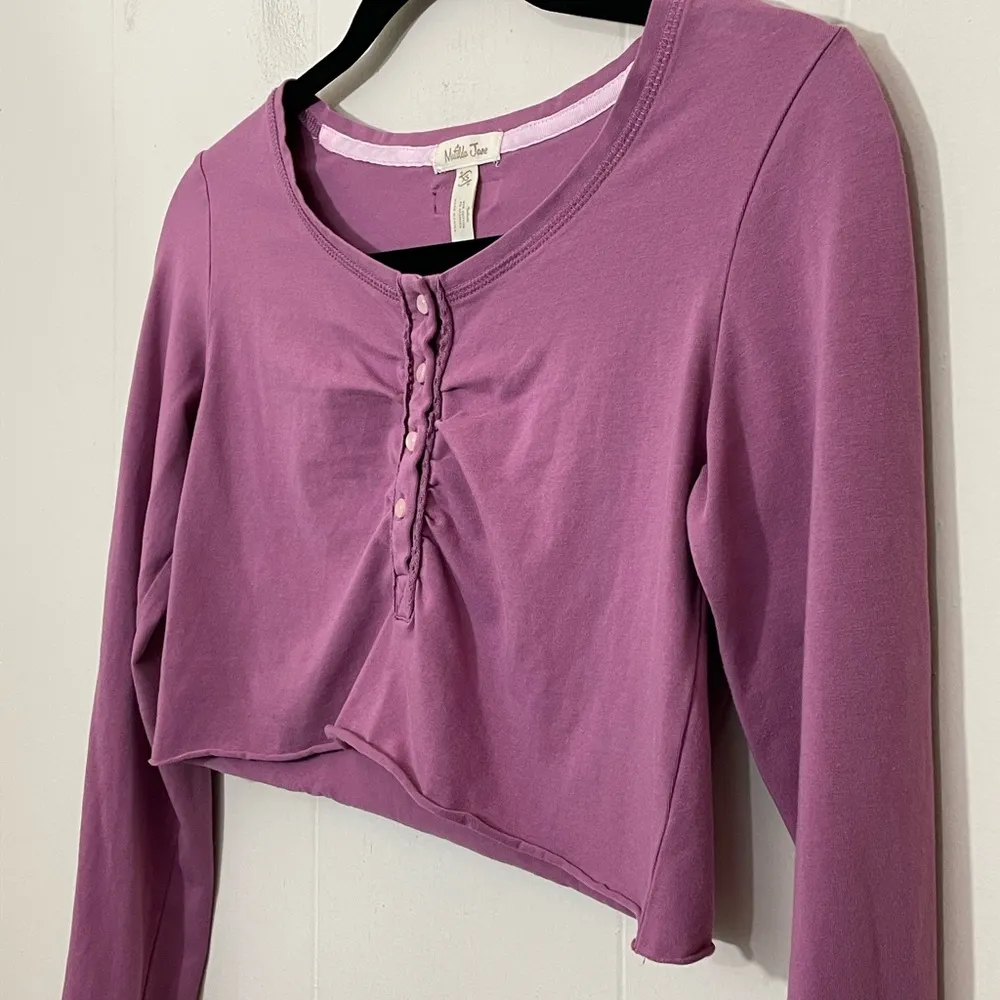 Matilda Jane Pink Mauve Long Sleeve Crop Top Ruched Cotton Spandex~ Size XS - Image 3