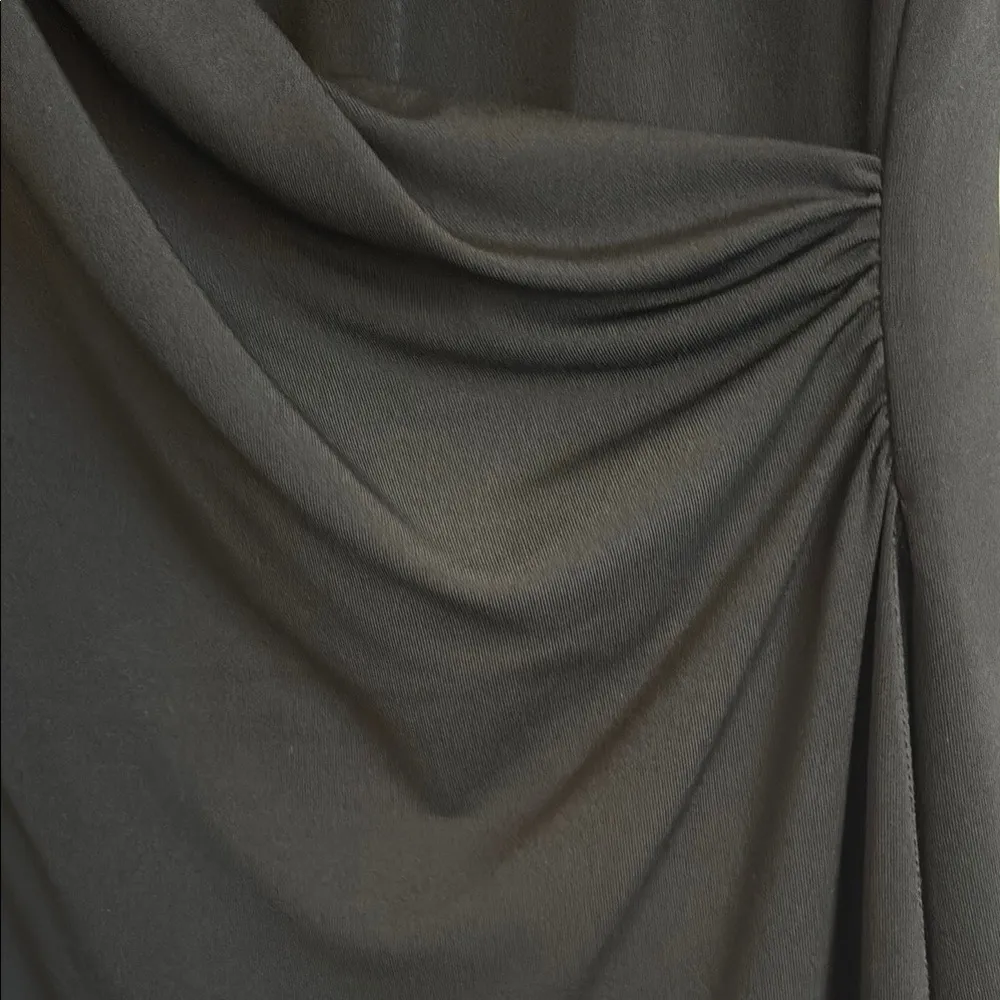 BCBGMaxAzria Sexy! Black Faux wrap Midi Dress size Medium LBD Little Black Dress - Image 4