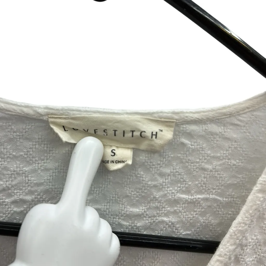 Love Stitch White Textured Rayon Tie Front Long Bell Sleeve Blouse Top Womens S - Image 9