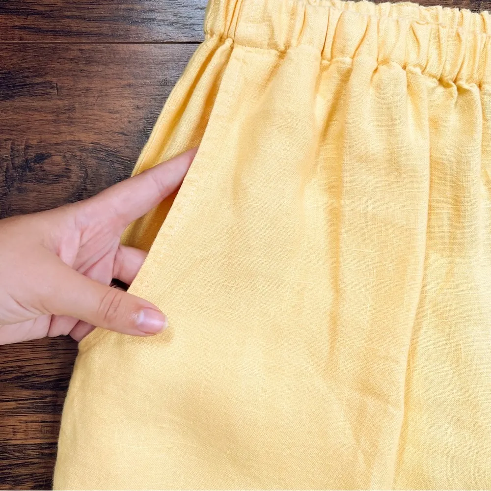 FLAX • Classic Floods Pants yellow 100% linen lagen look wide leg loose pull on - Image 5