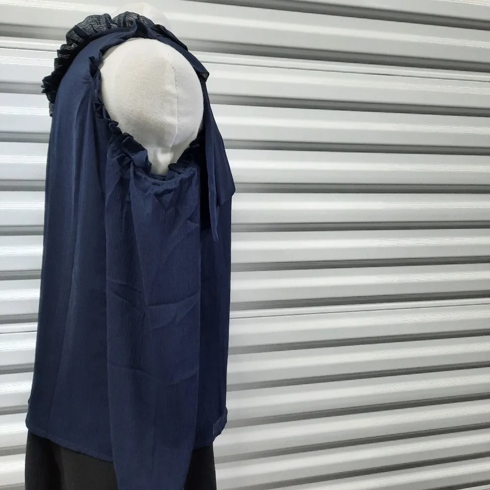 CeCe Blouse Top Womens Extra Small Blue Off Shoulder Sheer Preppy Party Sexy - Image 6