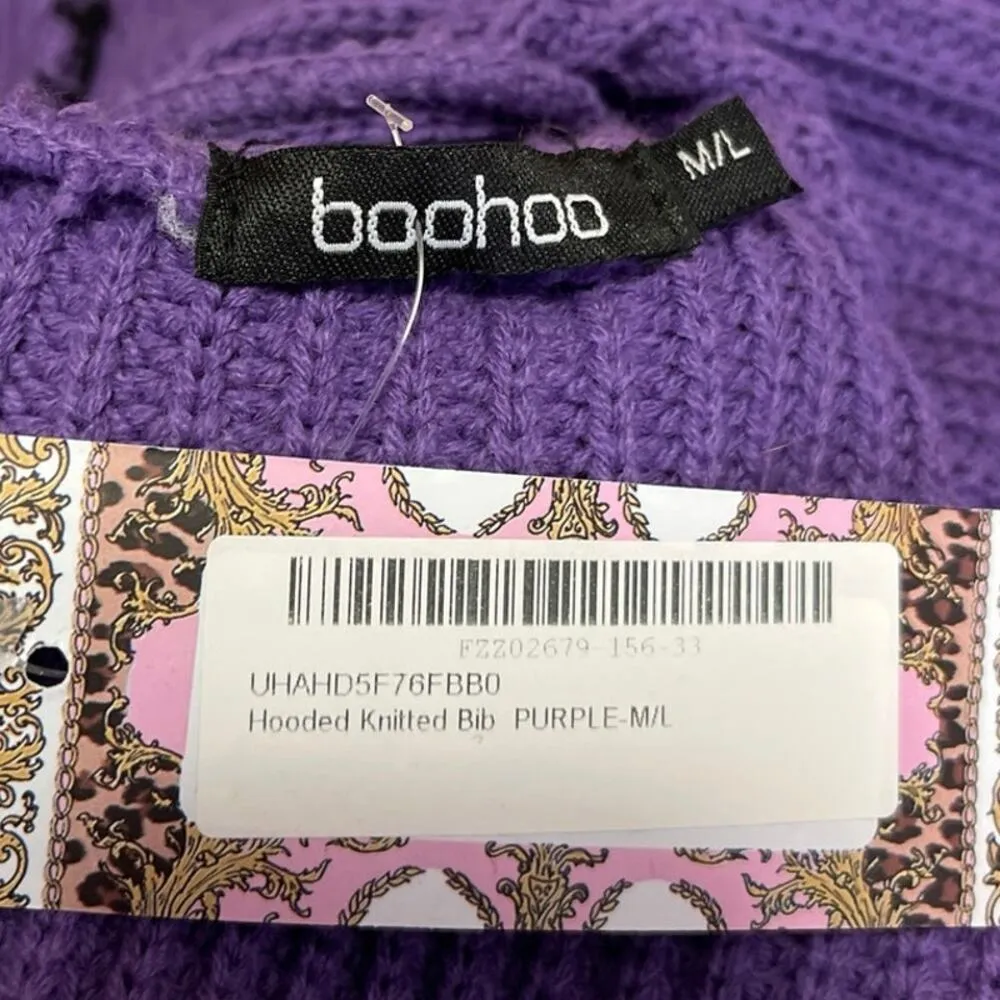 NEW Boohoo Purple Knitted Bib Hooded Hoodie Poncho Sweater Top Size M/L - Image 4