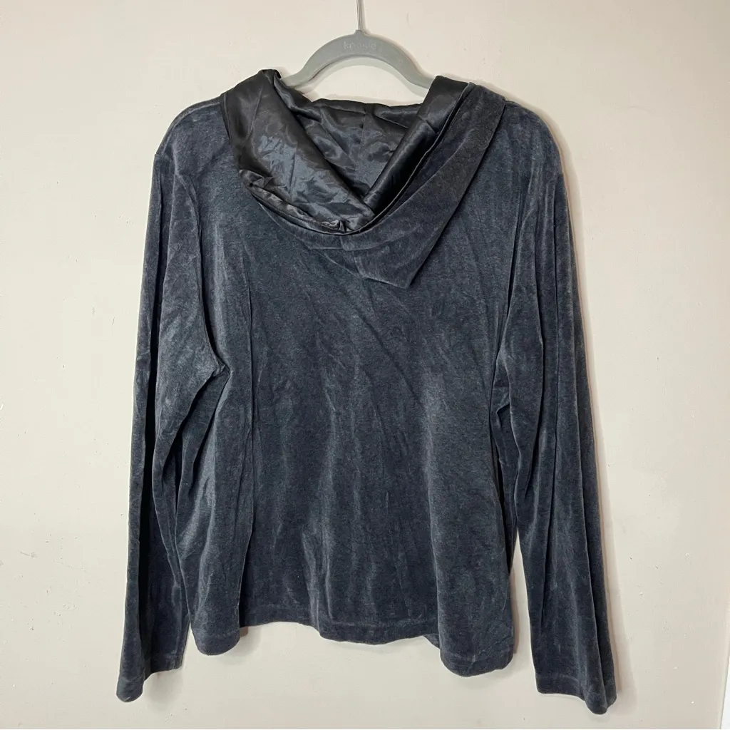 JONES NY SPORT Gray Velour Full Zip Hoodie Satin-Lined Hood, XL - Image 4