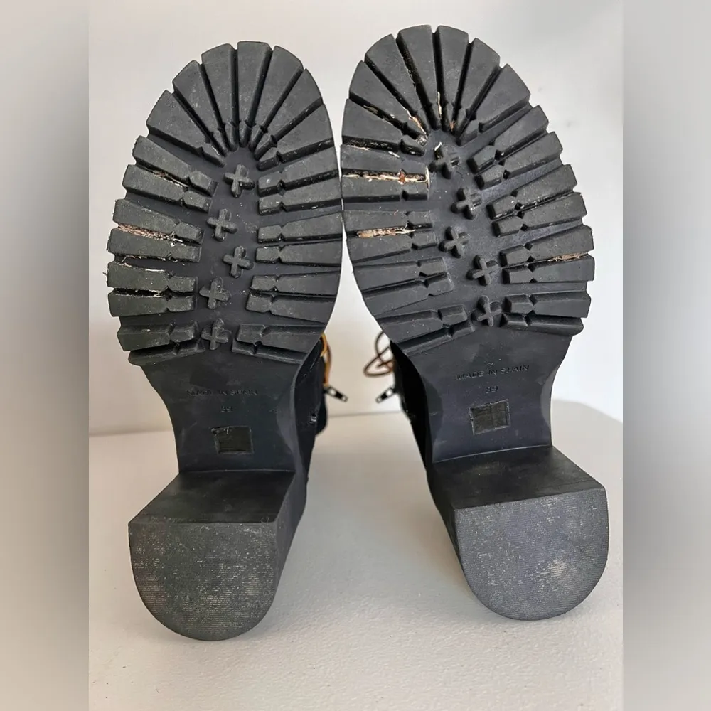 Free People Dylan Lace Up Chunky Mid Calf Suede Boots Black Women’s Size 8.5 - Image 9