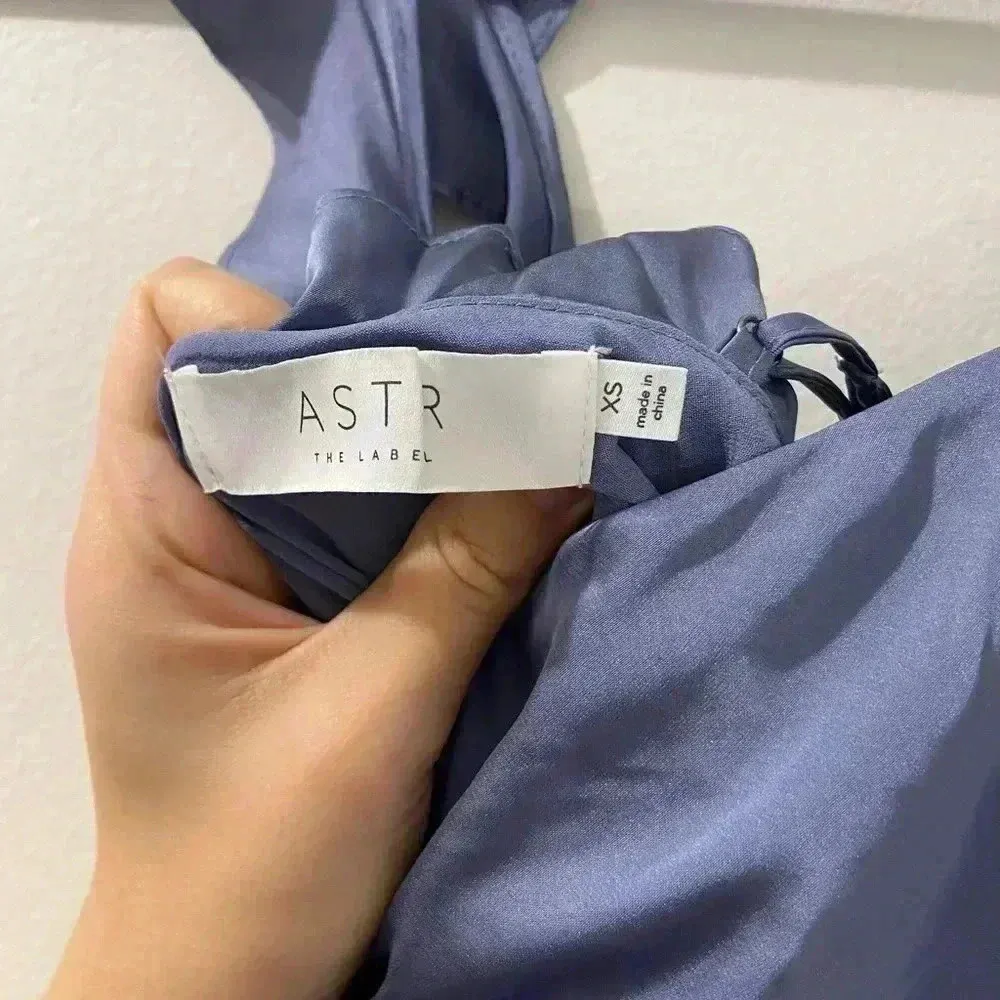 ASTR the Label BRYNA RUFFLE STRAP SATIN MAXI DRESS SZ XS slate blue - Image 8