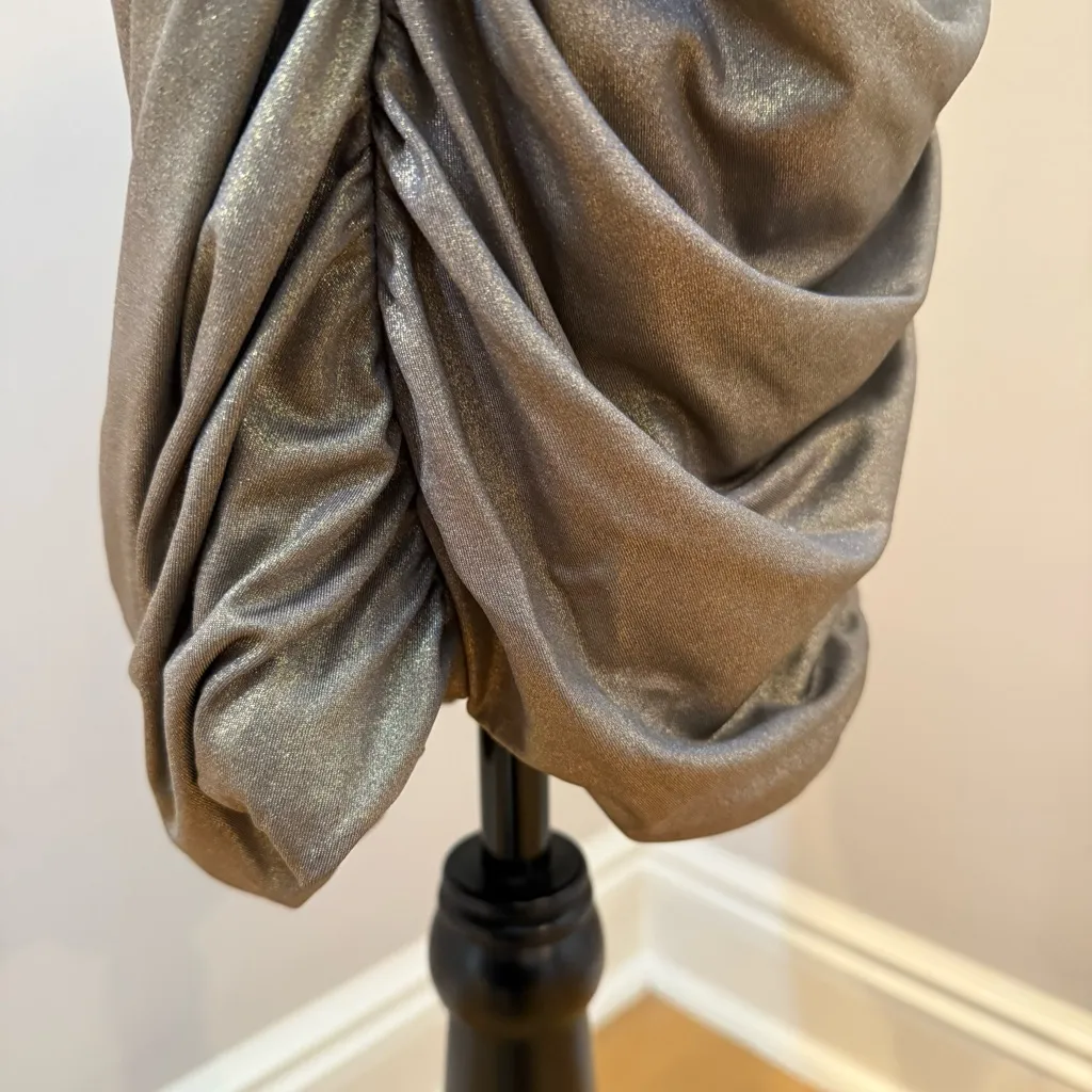 Cache Sexy Stretch Gold Shimmer Drapey Bejeweled Cocktail Vintage Dress 6 - Image 8