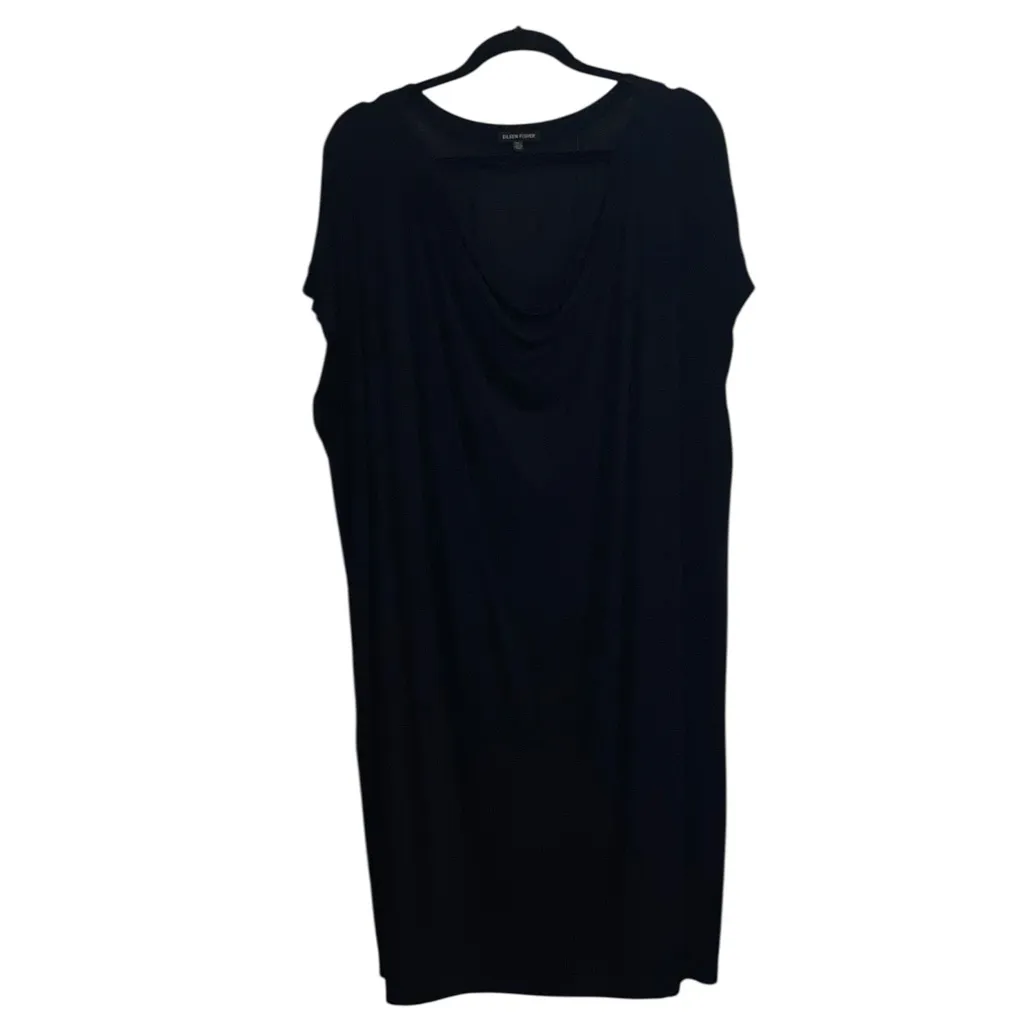 Eileen Fisher Classic Black Jersey Draped Neck shift Dress  minimalist cowleneck - Image 4