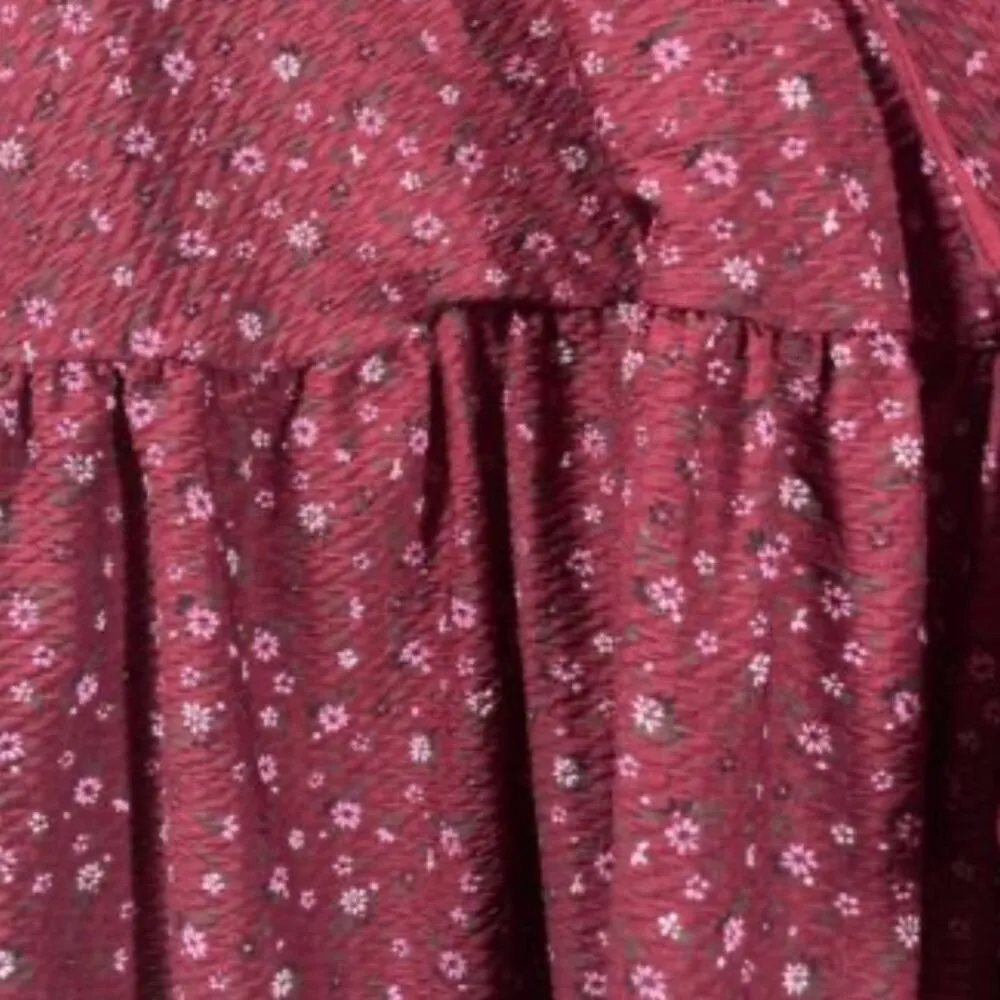 ASOS Design Ditsy Floral Smock Oversized Mini Faux Wrap Dress Berry 2 Petite - Image 5