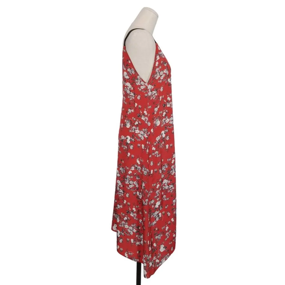 rag & bone Zac Asymmetrical Floral Print Silk Dress Red Sz Small - Image 5