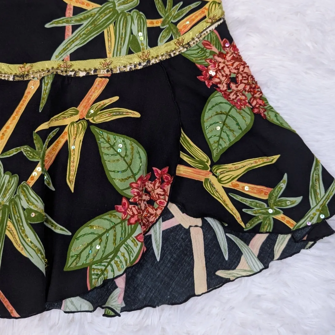 Y2K Vintage Faith Resortwear Tropical Print Sequin Skirt Black Size M Size M - Image 7