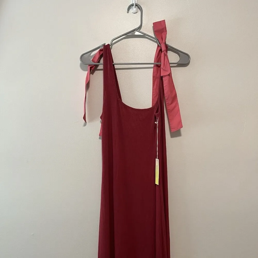 Summersalt NWT Poplin‎ Ribbed Tie Shoulder Red Maxi Dress Size Large - Image 8