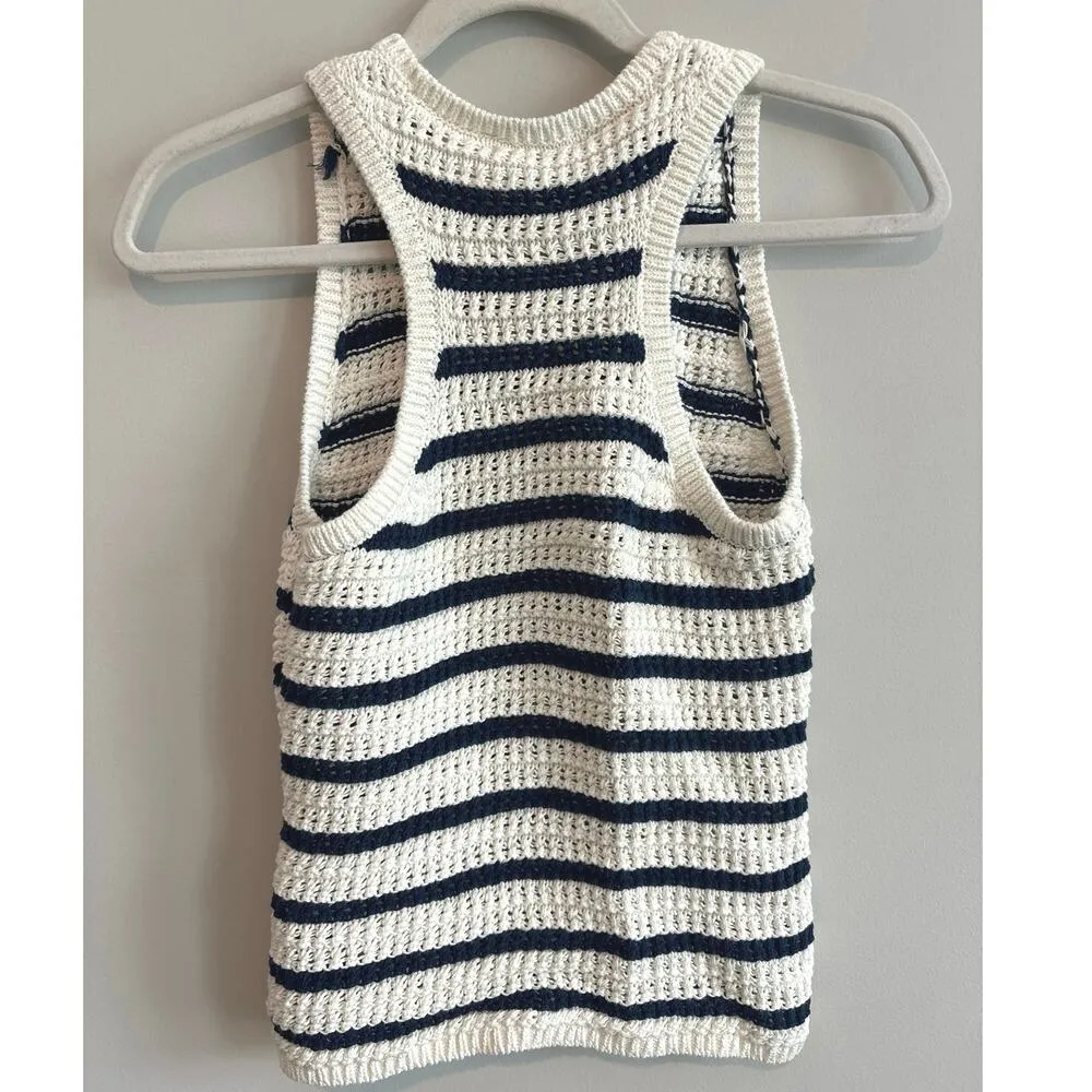 Madewell Crochet-Knit Crewneck Sweater Tank In Bright Ivory Navy Size S - Image 7