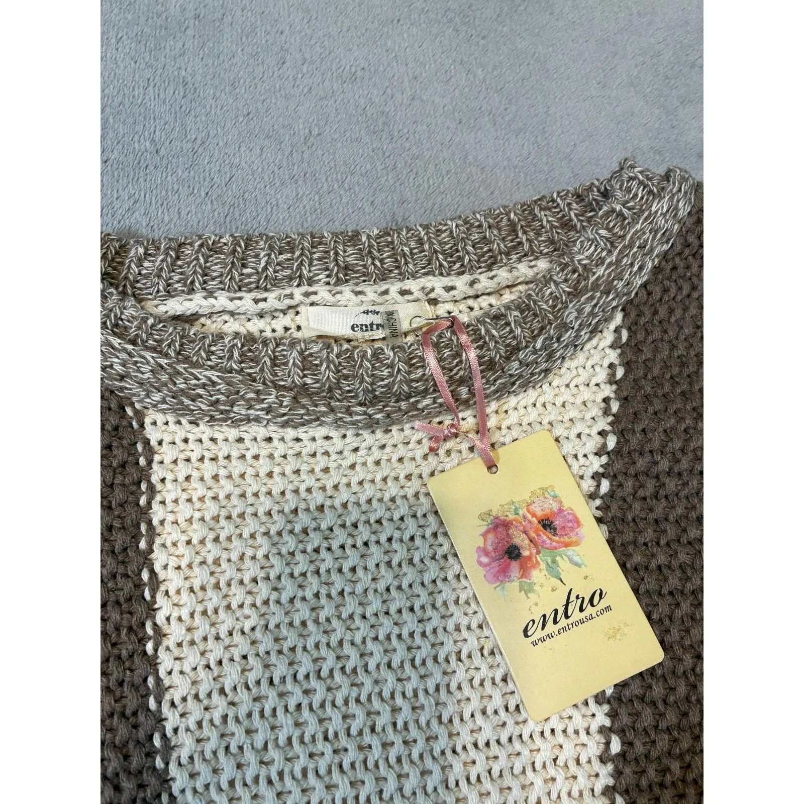 Entro Oversized Striped Heavy Knit Sweater NWT Medium Boho Slouchy Knit - Image 2