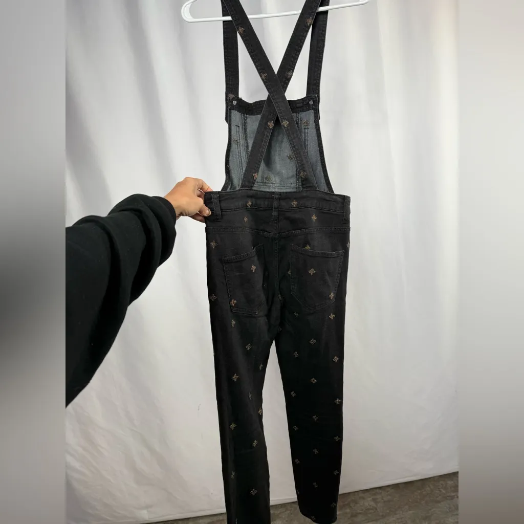 Free People Embroidered Star Skinny Overalls in Washed Black Gold Size 25 - Image 5