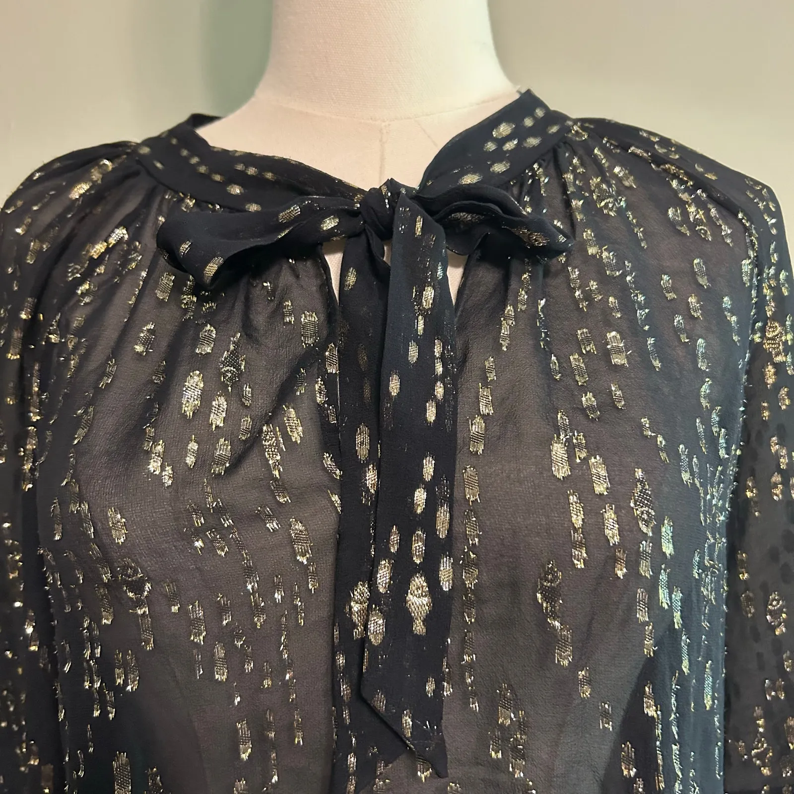 Lily Pulitzer Womens Size XS Black Sheer Gold Inlay Long Sleeve Blouse Top - Image 3
