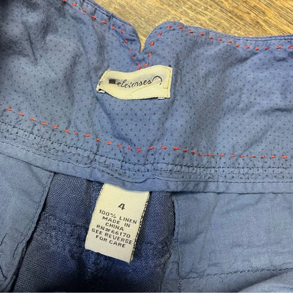 Anthropologie Elevenses 100% Linen Pants Blue Womens Size 4 Wide Leg Trousers - Image 4