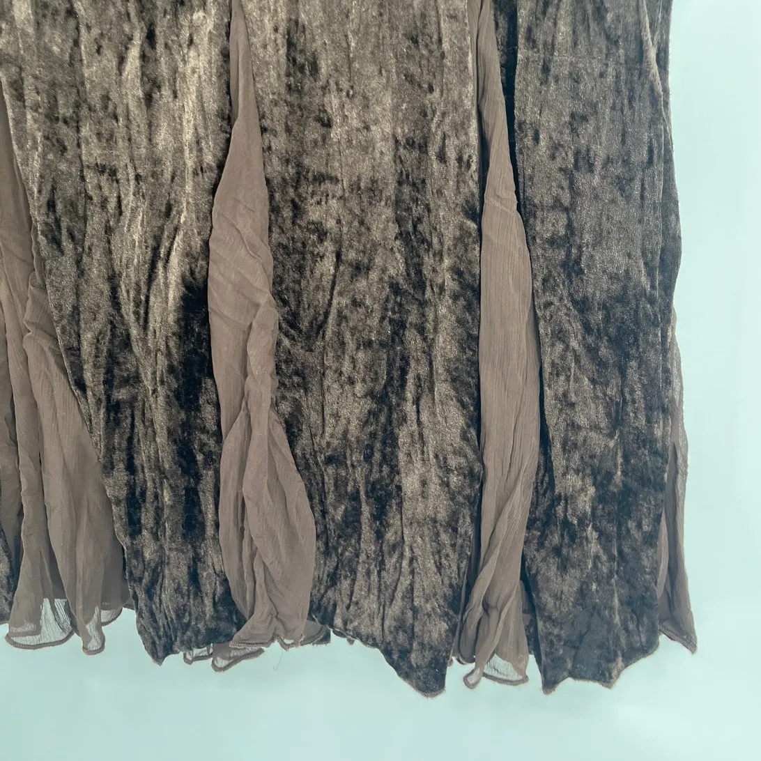 Velvet Chiffon Insert Midi Skirt XL Grunge Witch Chocolate Whimsigoth Boho Fairy Brown - Image 3